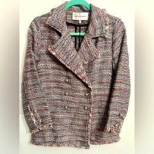 Cupcakes and Cashmere fringe lined jacket or blazer, multicolored tweed size XS